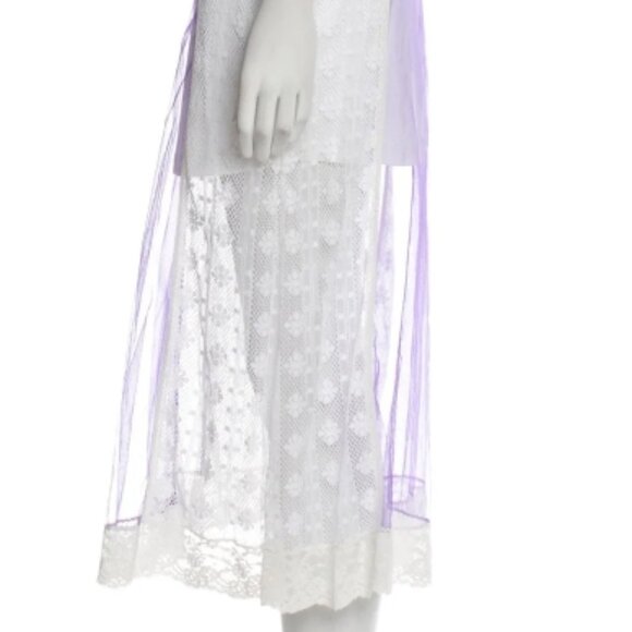 Burberry Striped Lace/Mesh Lavender/White Long Dress S - Picture 6 of 7